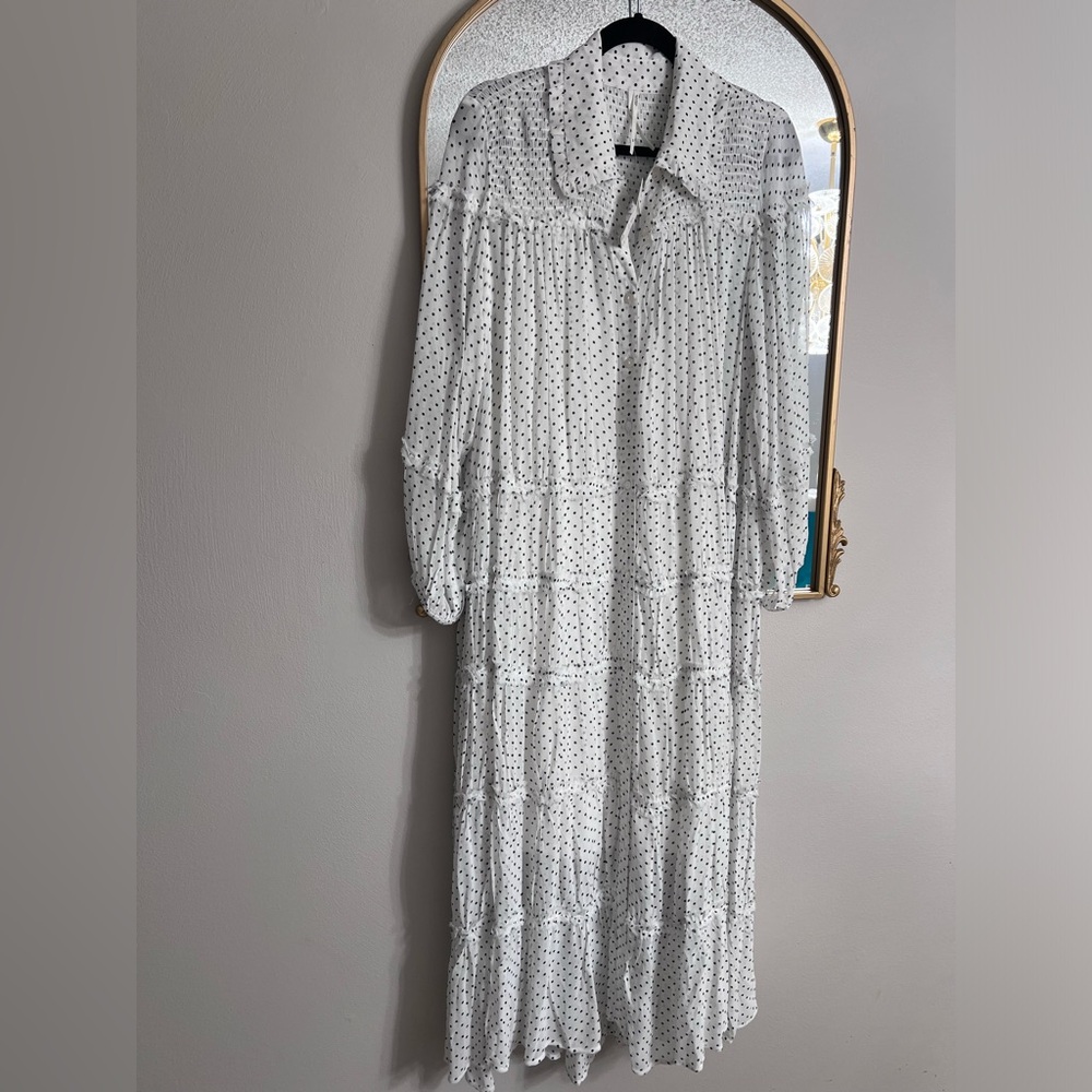 Anthropologie petites dress smocked polka dot Medium